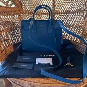 Saint Laurent Sac de Jour Nano Blue Leather Bag